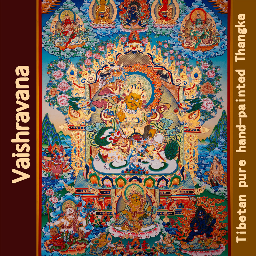 Hand-Painted Tibetan Thangka | Vaishravana| Collectible Tibetan Art, Traditional Wall Decor for Home & Meditation Space