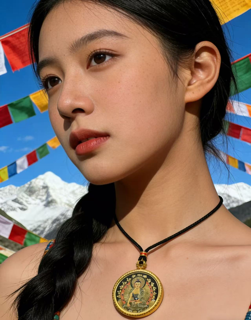 Shakyamuni Black-Gold Thangka Pendant | Tibetan Thangka Pendant Necklace | Original Handmade Traditional Tibetan Cultural Art Jewelry | Hand-Painted with Natural Mineral Pigments | Limited Edition Artisan Craft
