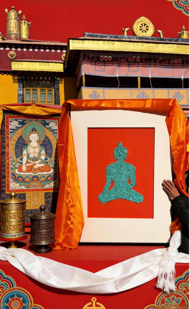 Tibetan Style Handmade Shakyamuni Wall Art - Turquoise-Inspired Handcrafted Hanging Painting for Home Decor (Traditional Tibetan Art, Living Room/Study Room Decoration)