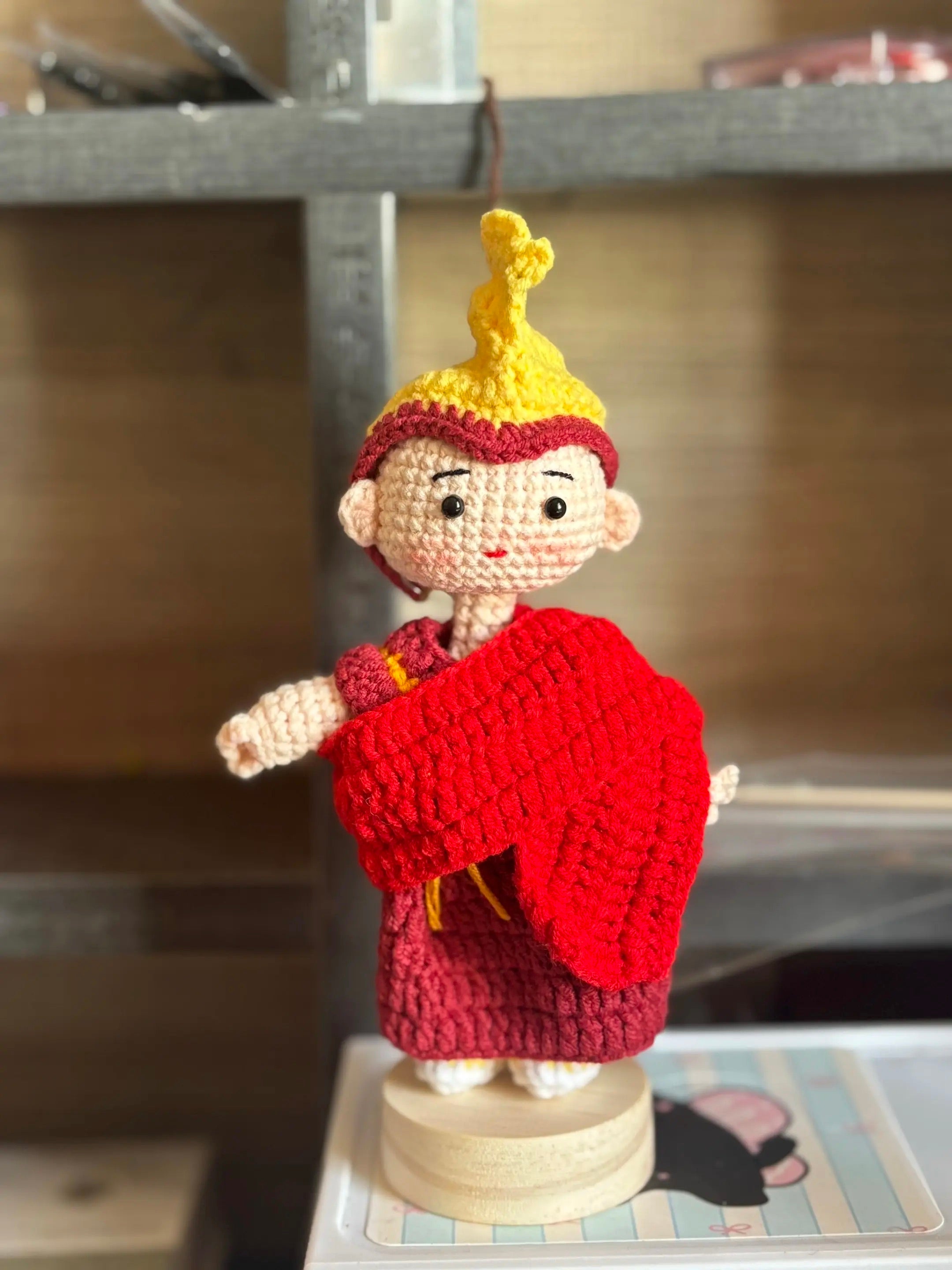 Handmade Crochet Tibetan Little Monk Figurine, Traditional Cultural Desk Ornament, Cute Handcrafted Spiritual Decor Gift