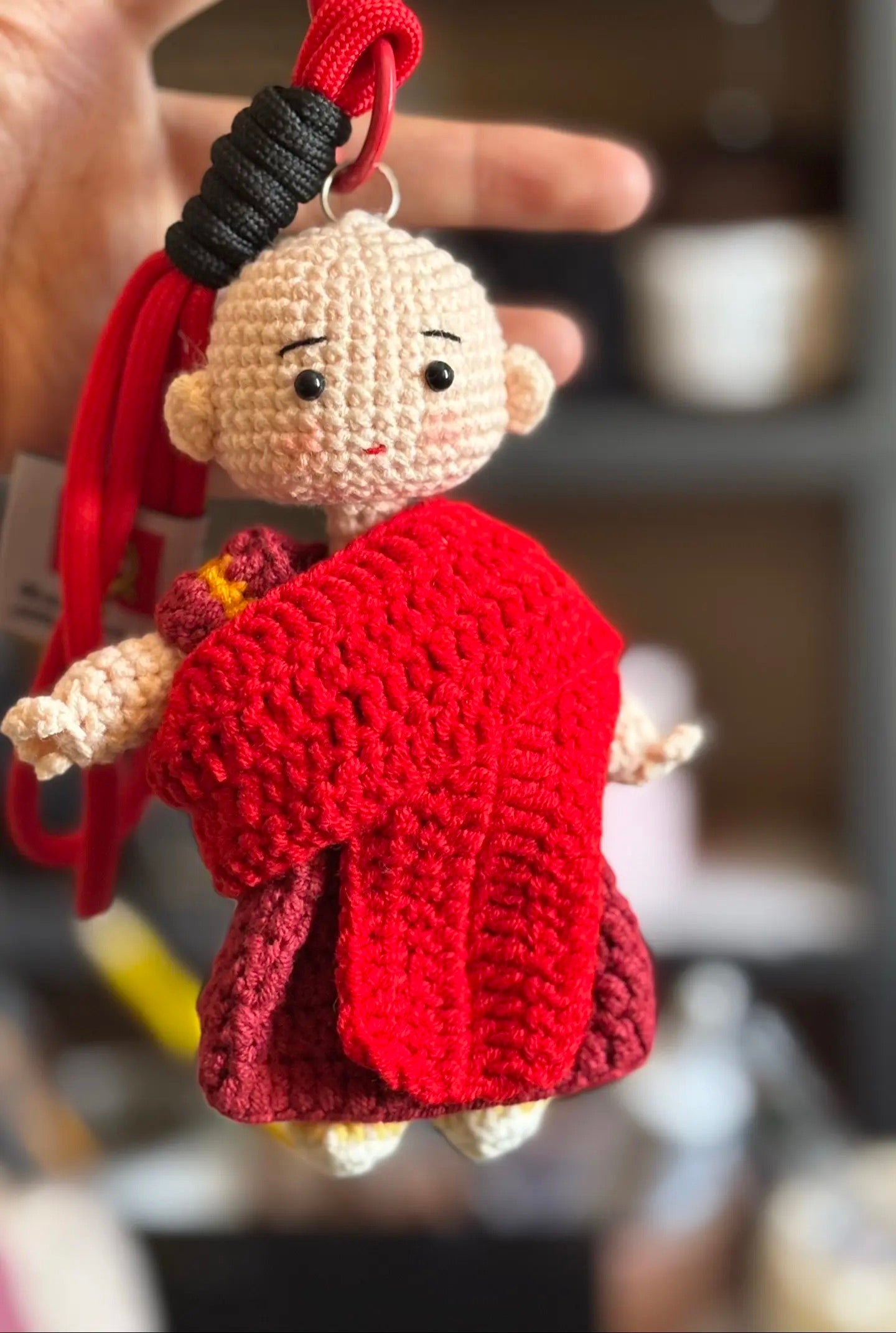 Handmade Crochet Tibetan Little Monk Figurine, Traditional Cultural Desk Ornament, Cute Handcrafted Spiritual Decor Gift