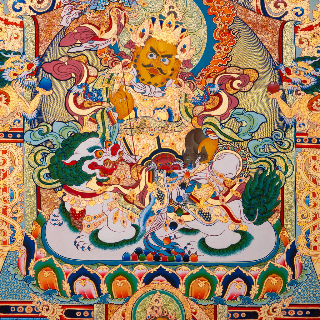 Hand-Painted Tibetan Thangka | Vaishravana| Collectible Tibetan Art, Traditional Wall Decor for Home & Meditation Space