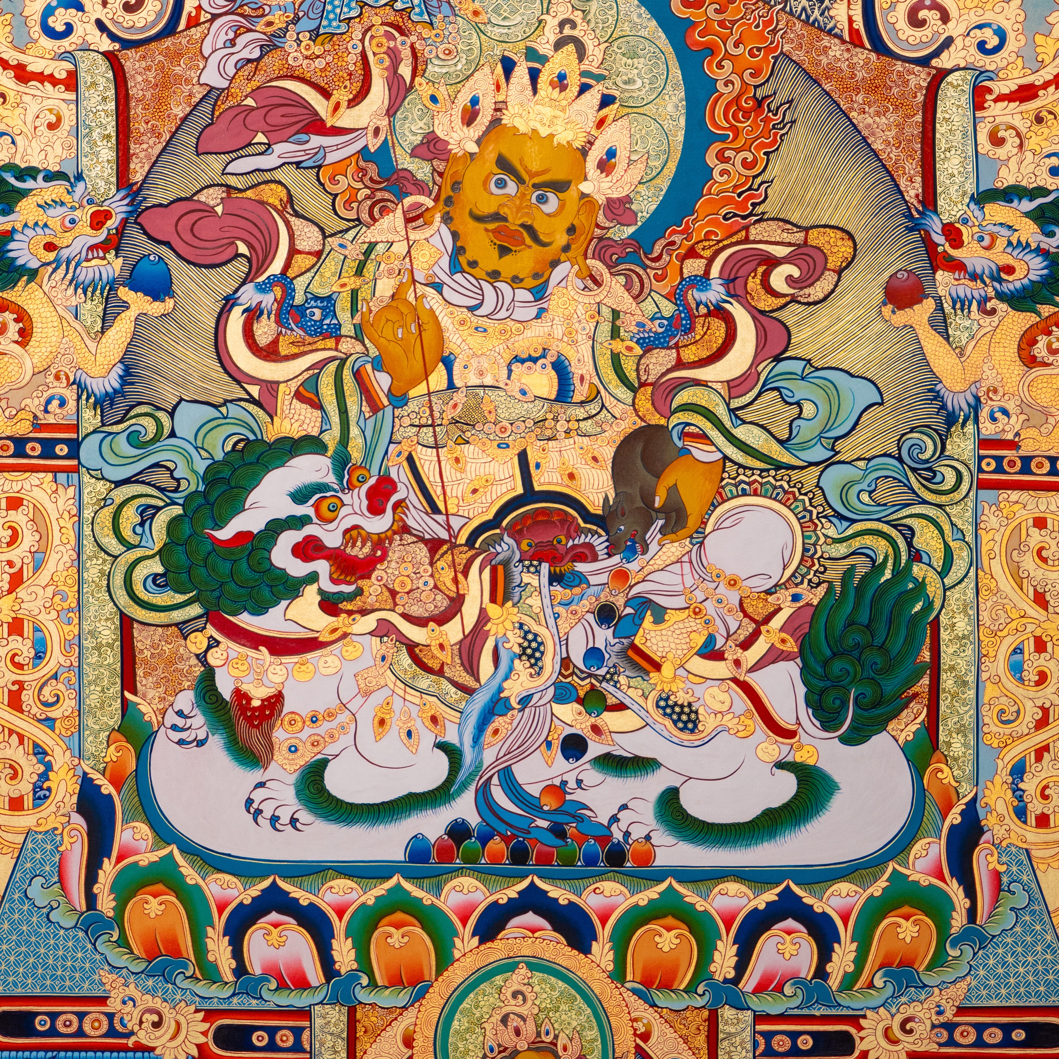 Hand-Painted Tibetan Thangka | Vaishravana| Collectible Tibetan Art, Traditional Wall Decor for Home & Meditation Space