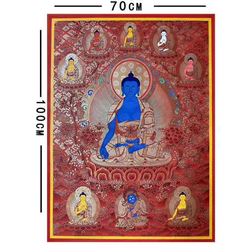 Hand-Painted Tibetan Thangka | Bhaisajyaguru| Collectible Tibetan Art, Traditional Wall Decor for Home & Meditation Space