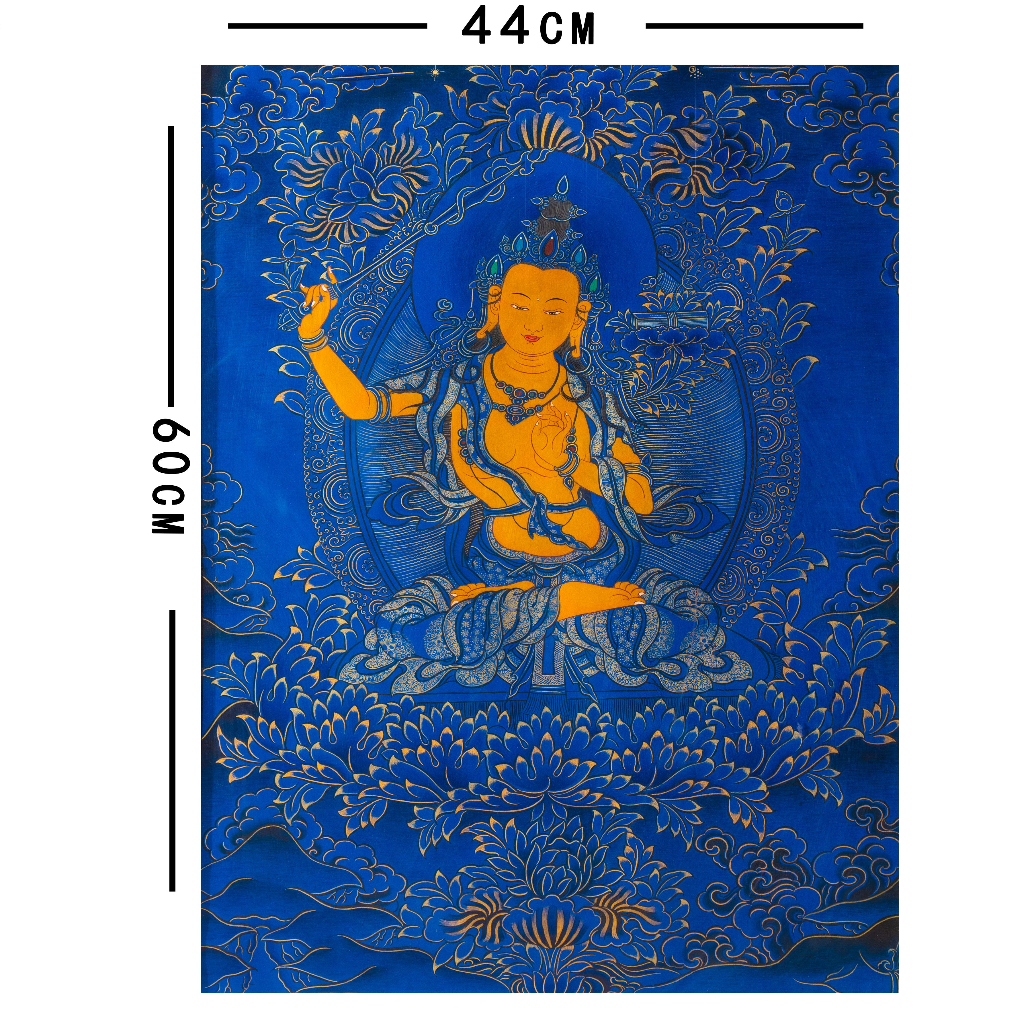 Hand-Painted Tibetan Thangka | Manjushri | Collectible Tibetan Art, Traditional Wall Decor for Home & Meditation Space