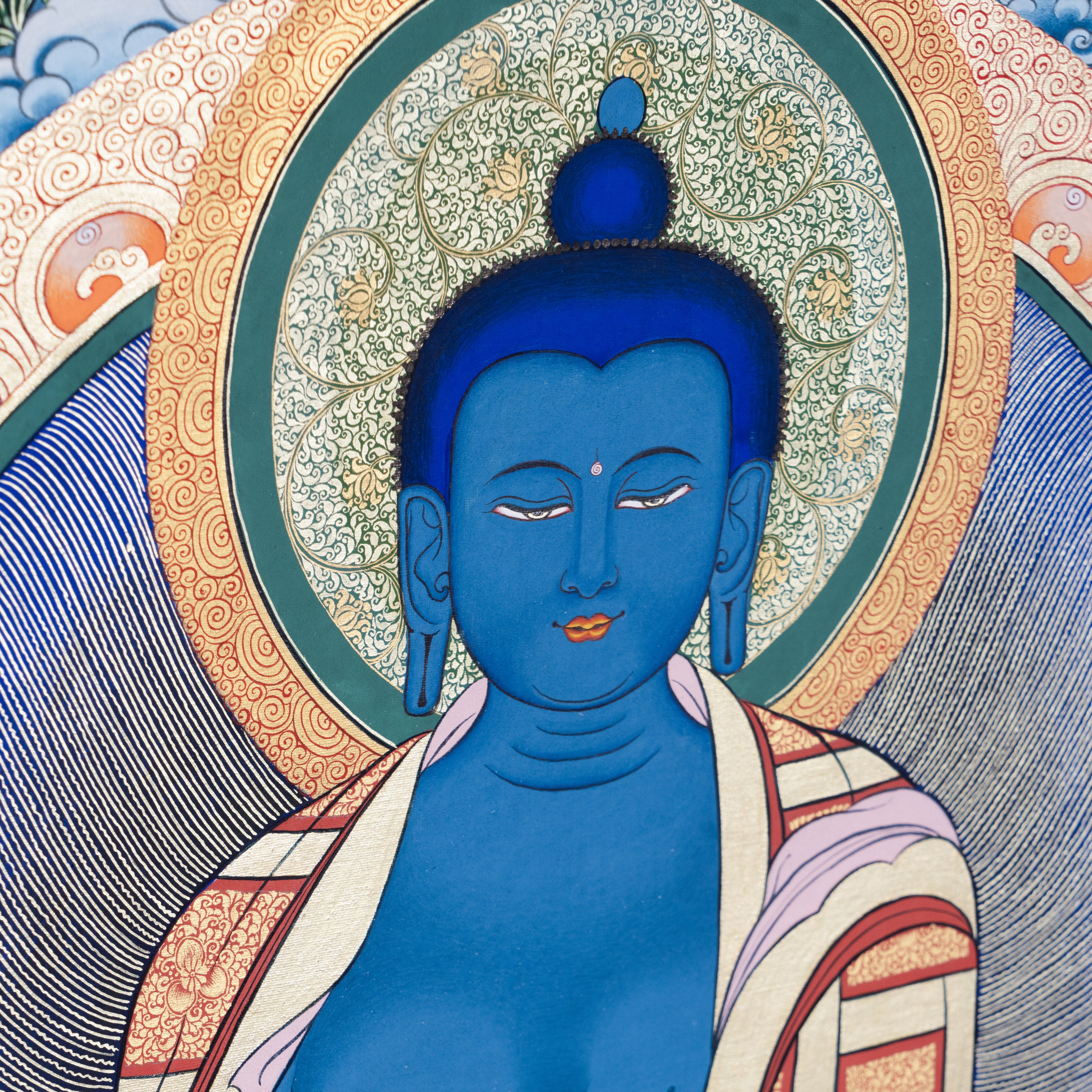 Hand-Painted Tibetan Thangka | Medicine Buddha | Collectible Tibetan Art, Traditional Wall Decor for Home & Meditation Space