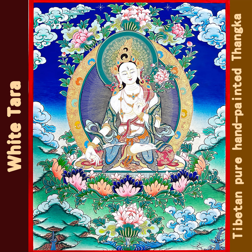Hand-Painted Tibetan Thangka | White Tara| Collectible Tibetan Art, Traditional Wall Decor for Home & Meditation Space