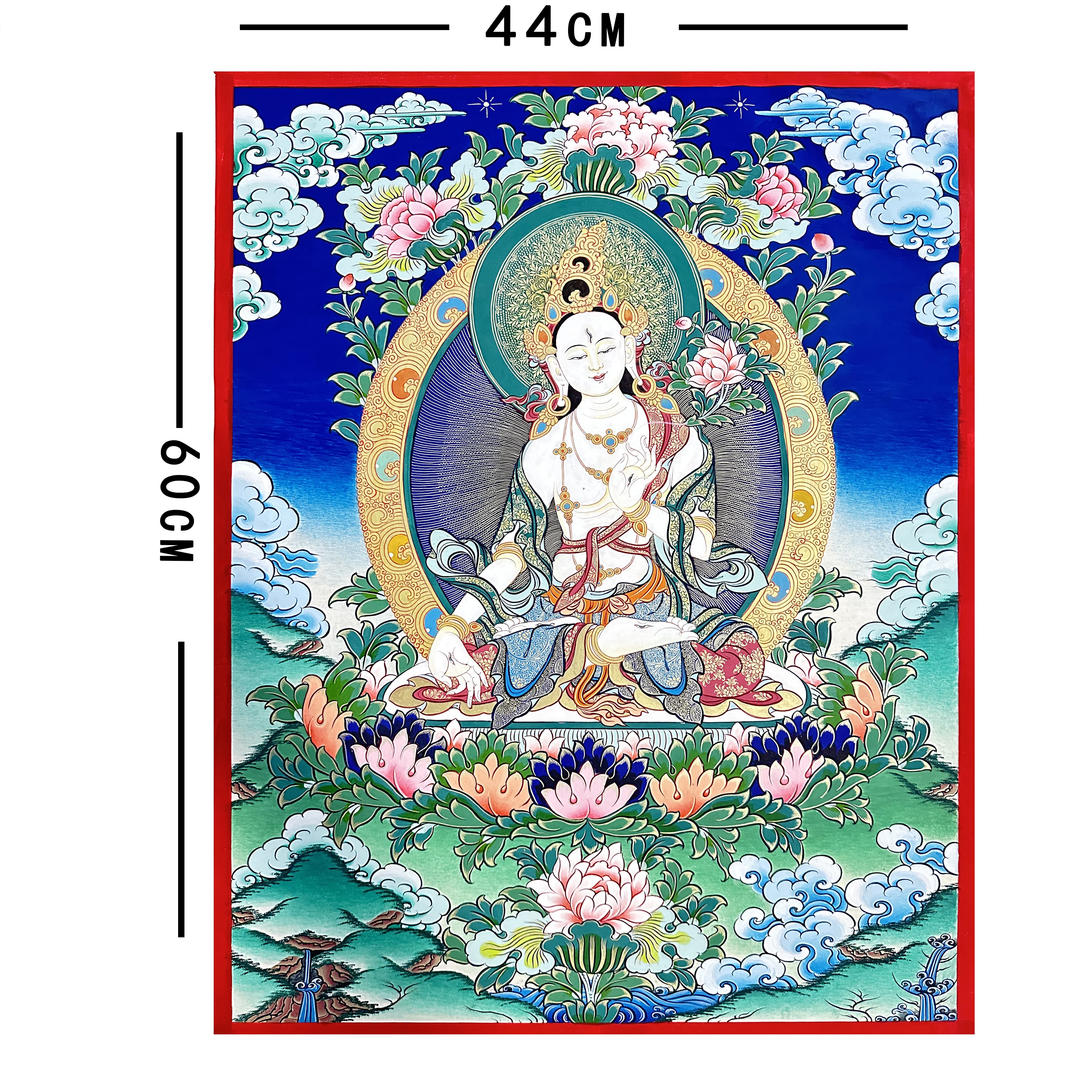 Hand-Painted Tibetan Thangka | White Tara| Collectible Tibetan Art, Traditional Wall Decor for Home & Meditation Space